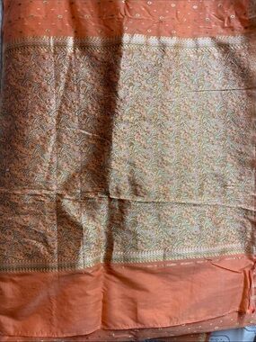 Ethnic Indian Wear Coral and Gold Paisley Saree